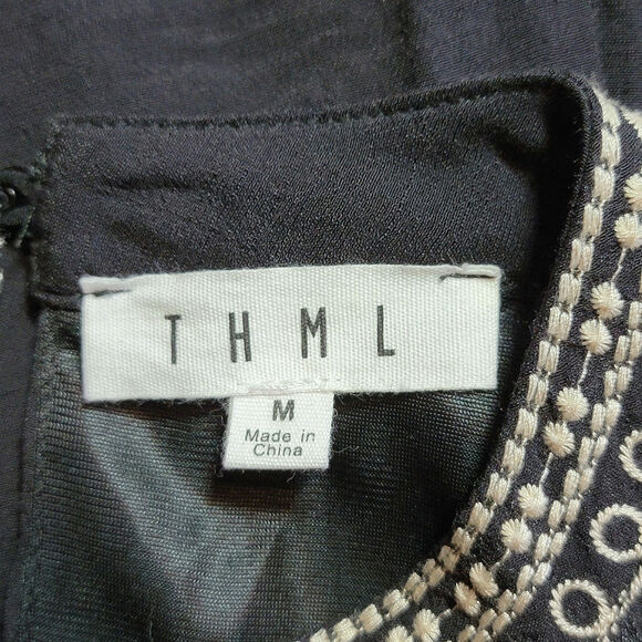 Anthropologie THML Embroidered Halter Mini Dress Black and White Boho Summer M - Picture 13 of 16